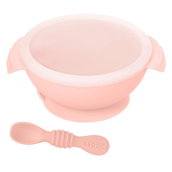 Suction feeding bowl for toddlers with soft silicone spoon