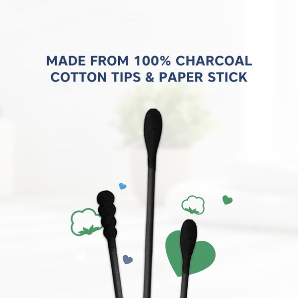 Hopop Black Charcoal Spiral Cotton Buds Paper Stem - 100 Pcs