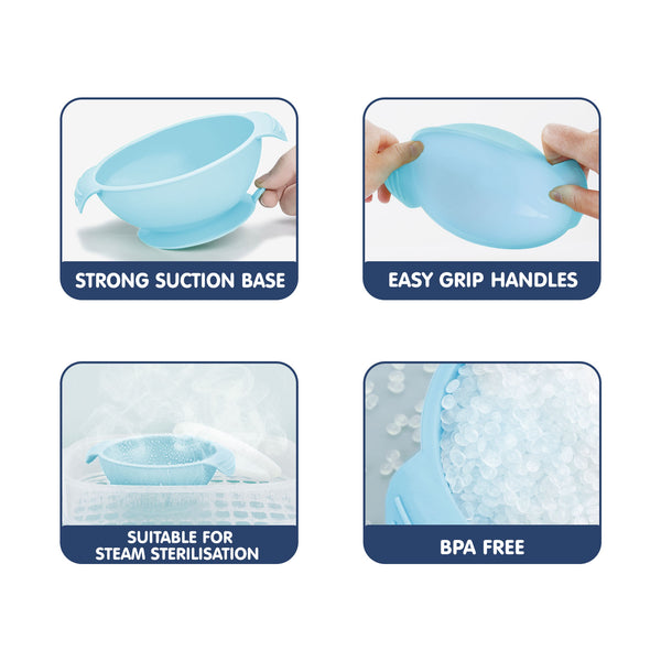 Baby silicone bowl and spoon set with snap-on lid