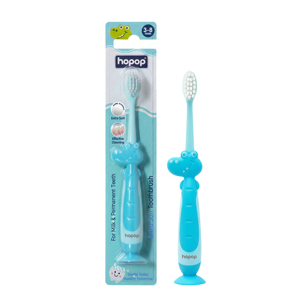 Hopop Kids Toothbrush for 3-8 Years | Extra Soft Bristles | Crocodile Design