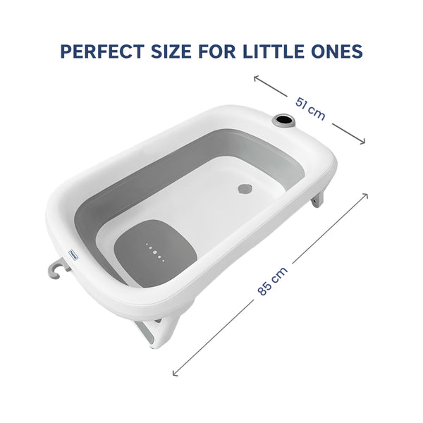 Smart Foldable Baby Bathtub with Temperature Sensor & Drain Plug - Grey