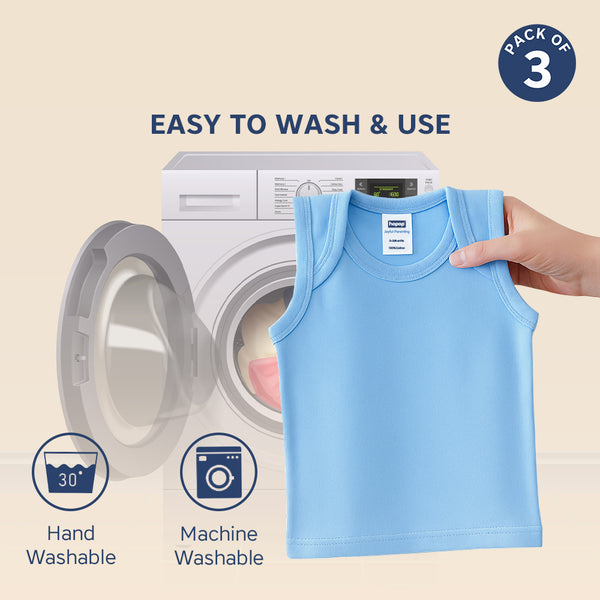 Hopop Baby Envelope Neck Sleeveless Cotton Vest Pack of 3 - Multicolor