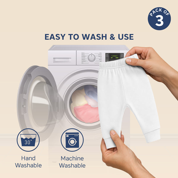 Hopop Baby Cotton Pajama Pants Pack of 3 - White