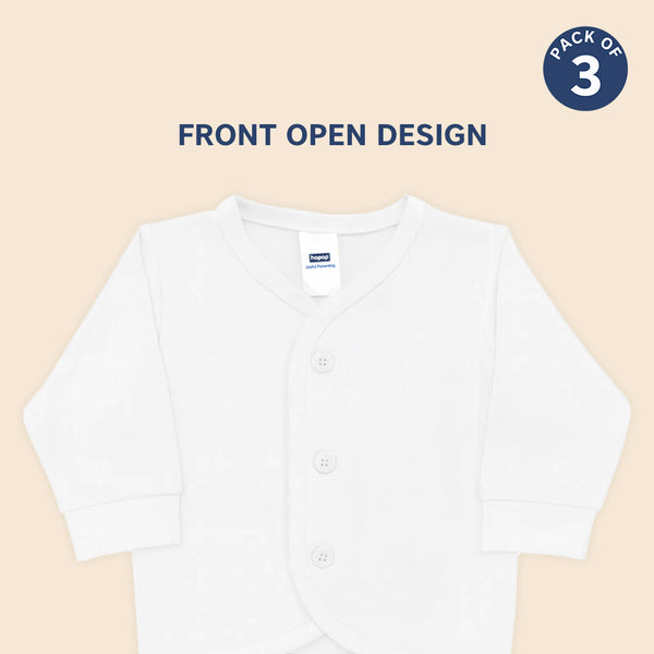 Hopop Baby Front Open Full Sleeves Cotton Vest Pack of 3 - White