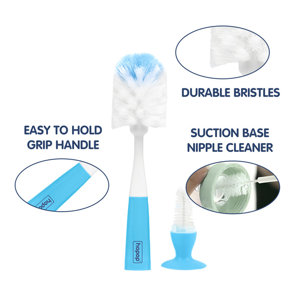 Hopop 2-IN-1 Bottle & Nipple Cleaning Brush with Grooved Handle & Suction Base