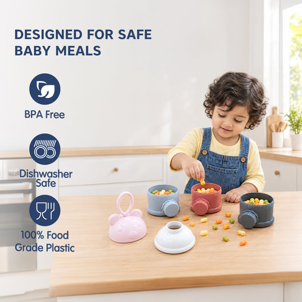 3-Layer Stackable Baby Milk Powder & Food Storage Container with Screw-On Lids - 330 ml