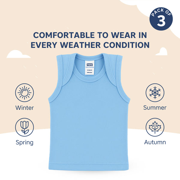 Hopop Baby Envelope Neck Sleeveless Cotton Vest Pack of 3 - Multicolor