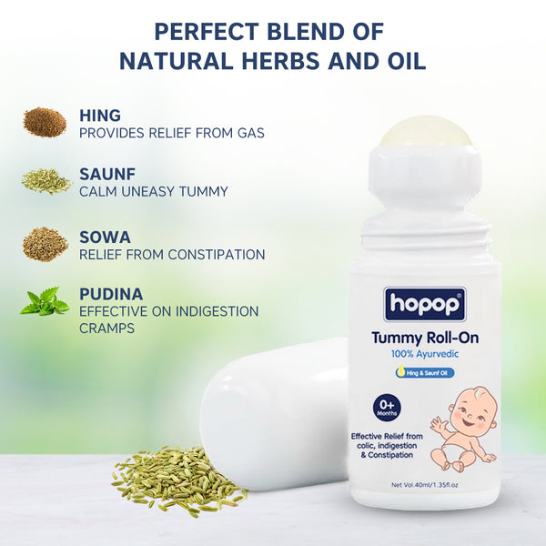 Hopop Tummy Roll On for Baby Colic Relief, Constipation & Indigestion - 40ml