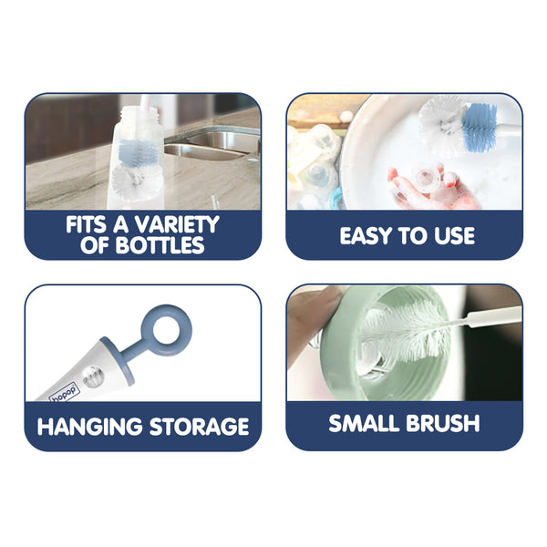 Hopop 2-IN-1 Bottle & Nipple Cleaning Brush with Grooved Handle & Easy Hanging Storage