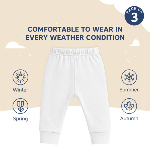 Hopop Baby Cotton Pajama Pants Pack of 3 - White