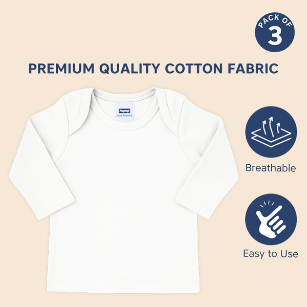 Hopop Baby Envelope Neck Full Sleeve Cotton Vest Pack of 3 - White