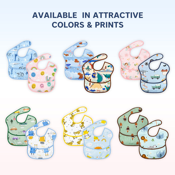 Hopop Easy-Clean Waterproof Baby Bib with Food Catcher Pocket