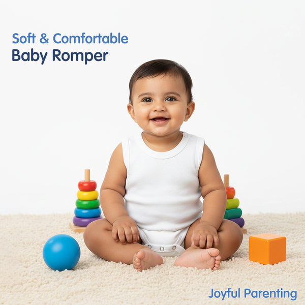 Hopop Baby Cotton Round Neck Sleeveless Romper Pack of 3 - White