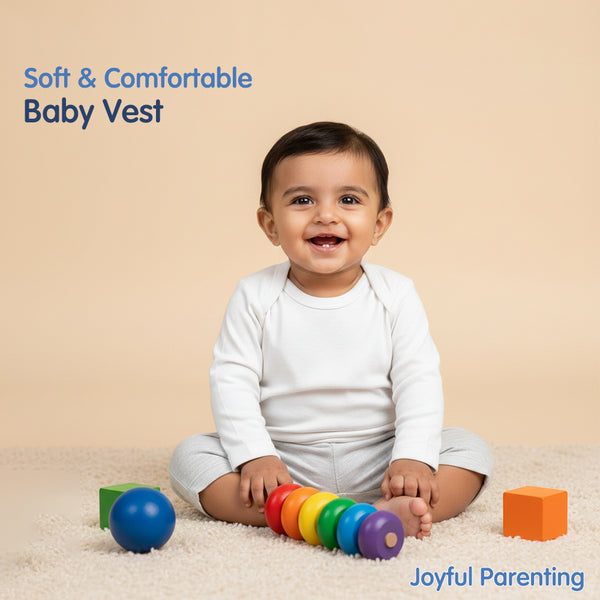 Hopop Baby Envelope Neck Full Sleeve Cotton Vest Pack of 3 - White