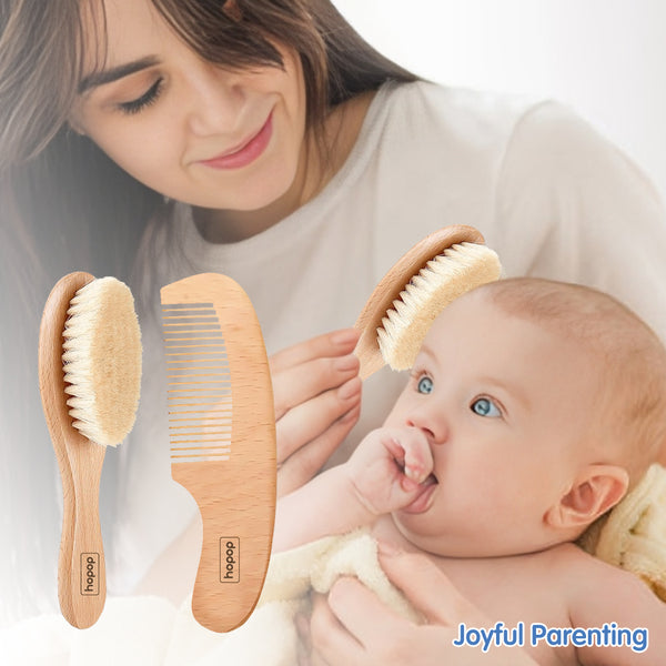 Hopop Natural Bristle Baby Wooden Brush & Comb Set