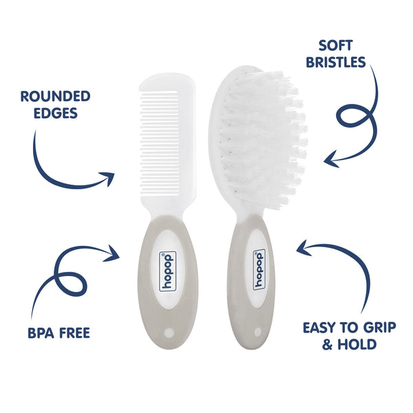 Hopop Baby Soft Bristle Hair Brush & Rounded Teeth Comb Set