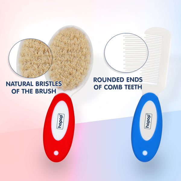 Hopop Baby Natural Bristle Hair Brush & Rounded Teeth Comb Set