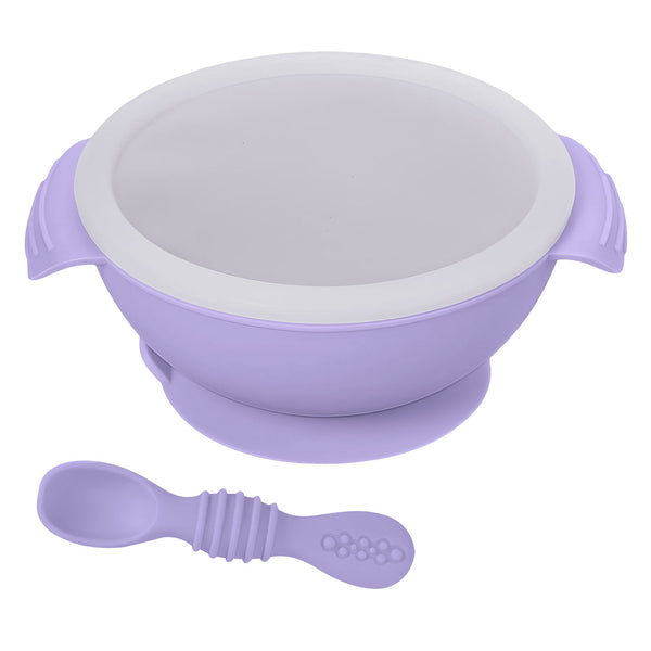 Silicone baby feeding bowl with suction base and spoon