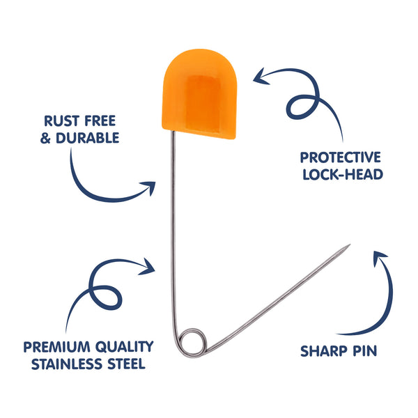 Hopop Baby Nappy Pins with Colorful Plastic Lock Head – 12 Pcs