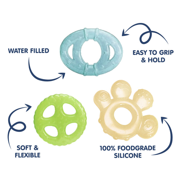 Hopop Multi-Textured, Water-Filled Cooling Teether – Pack of 3