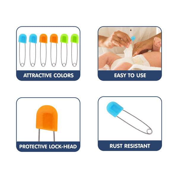 Hopop Baby Nappy Pins with Colorful Plastic Lock Head – 12 Pcs
