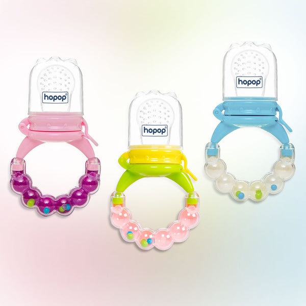 Hopop Baby Food & Fruit Nibbler with Rattle Handle, BPA-Free Mesh Feeder