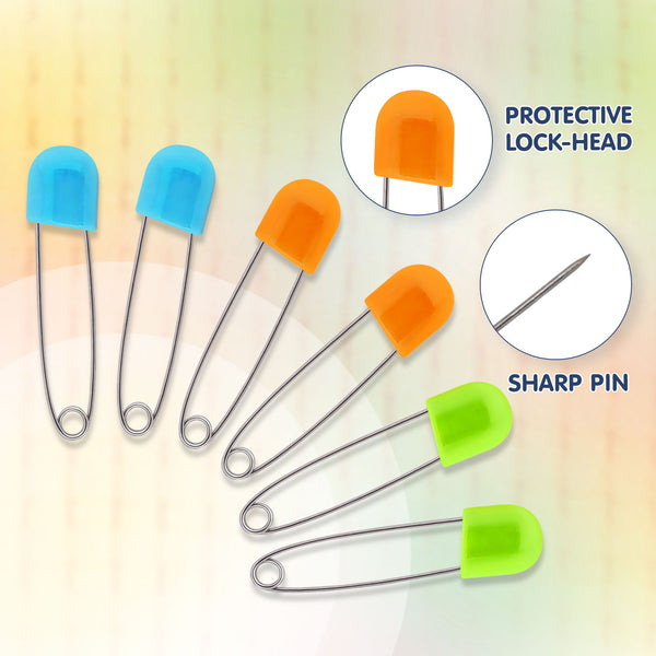 Hopop Baby Nappy Pins with Colorful Plastic Lock Head – 12 Pcs