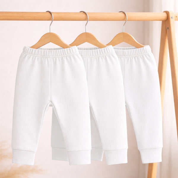 Hopop Baby Cotton Pajama Pants Pack of 3 - White
