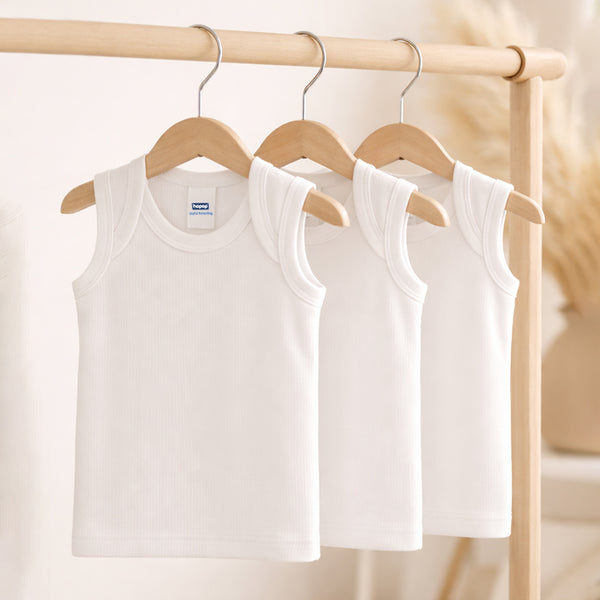 Hopop Baby Envelope Neck Sleeveless Cotton Vest Pack of 3 - White