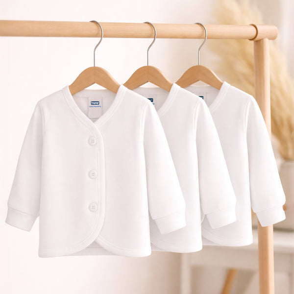 Hopop Baby Front Open Full Sleeves Cotton Vest Pack of 3 - White