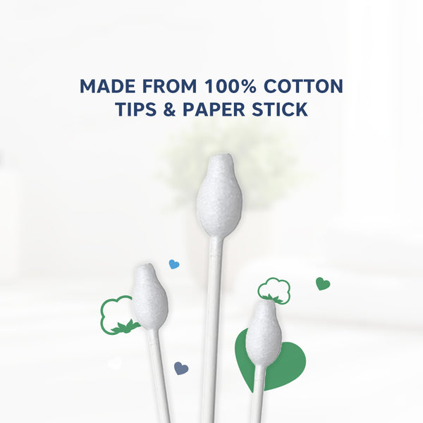 Hopop Safety Tips Cotton Buds, Gentle, Safe & Eco-Friendly - 60 Pcs