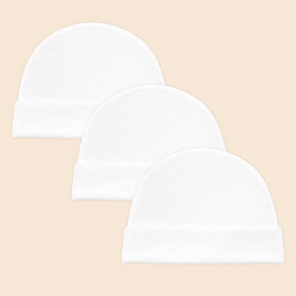 Hopop Soft & Comfortable Cotton Baby Caps - Pack of 3 (White)