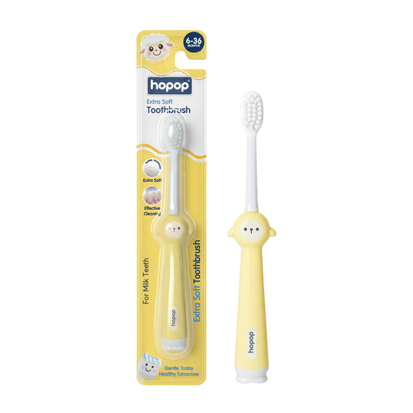 Hopop Soft Baby Toothbrush for Infants & Toddlers (6-36 Months), Sheep - Yellow