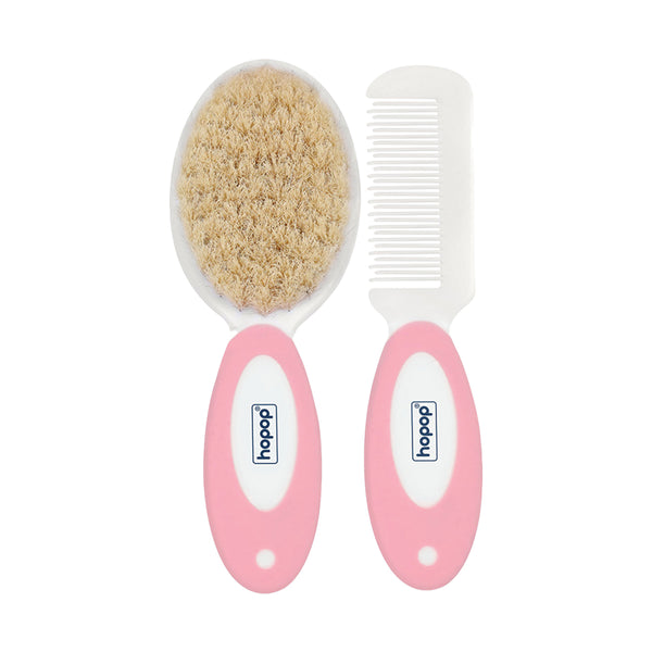 Hopop Baby Natural Bristle Hair Brush & Rounded Teeth Comb Set