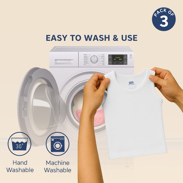 Hopop Baby Envelope Neck Sleeveless Cotton Vest Pack of 3 - White