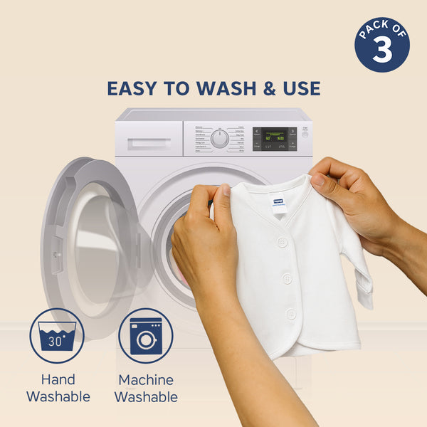 Hopop Baby Front Open Full Sleeves Cotton Vest Pack of 3 - White