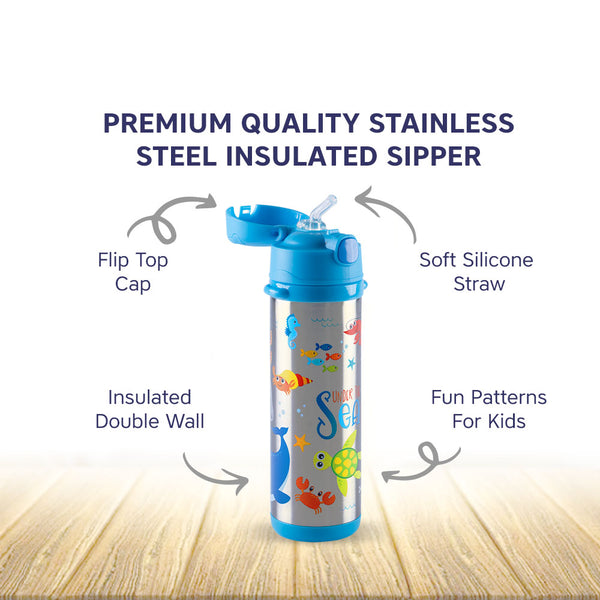 Hopop Insulated Stainless Steel Sipper Water Bottle for Kids - 480ml