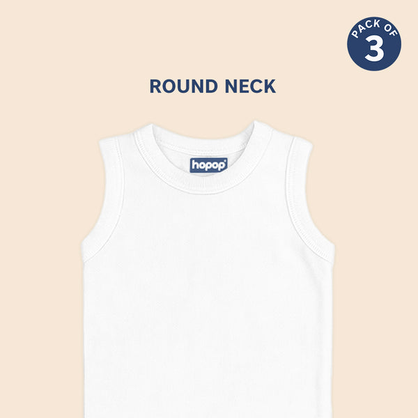 Hopop Baby Cotton Round Neck Sleeveless Romper Pack of 3 - White