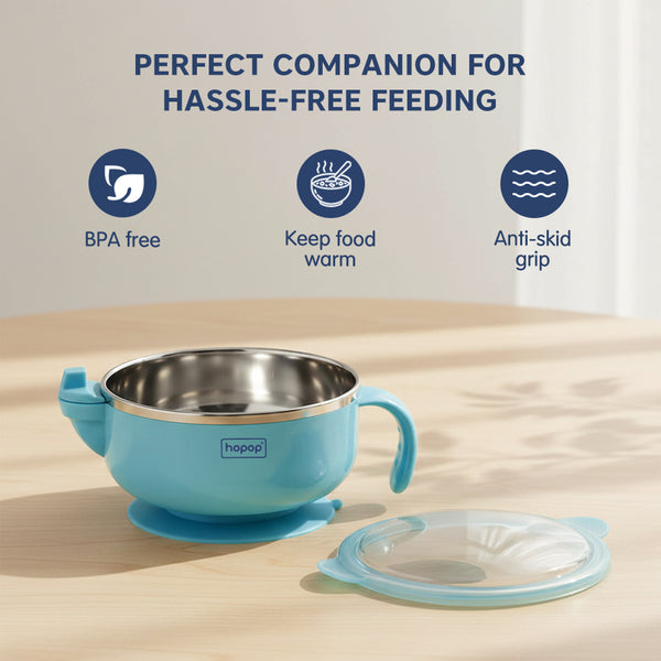 Hopop Baby Stainless Steel Bowl with Lid & Suction Base