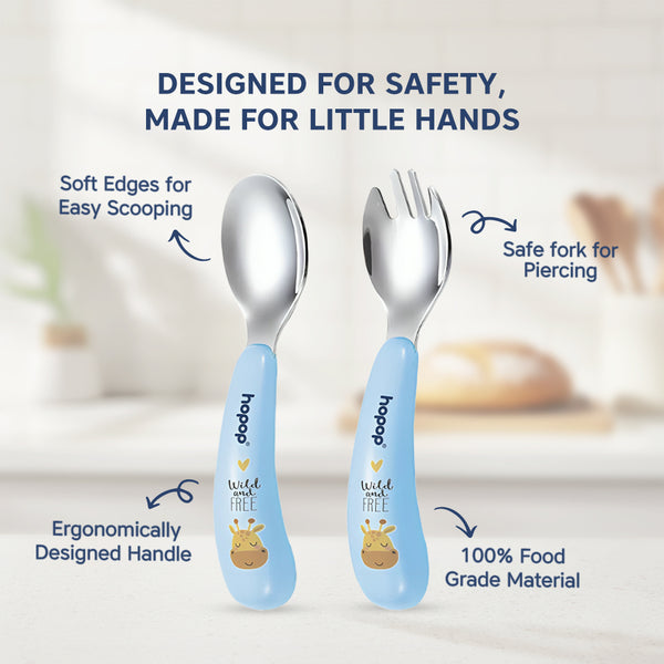 Hopop Stainless Steel Spoon & Fork Set with Travel Case - Portable Cutlery