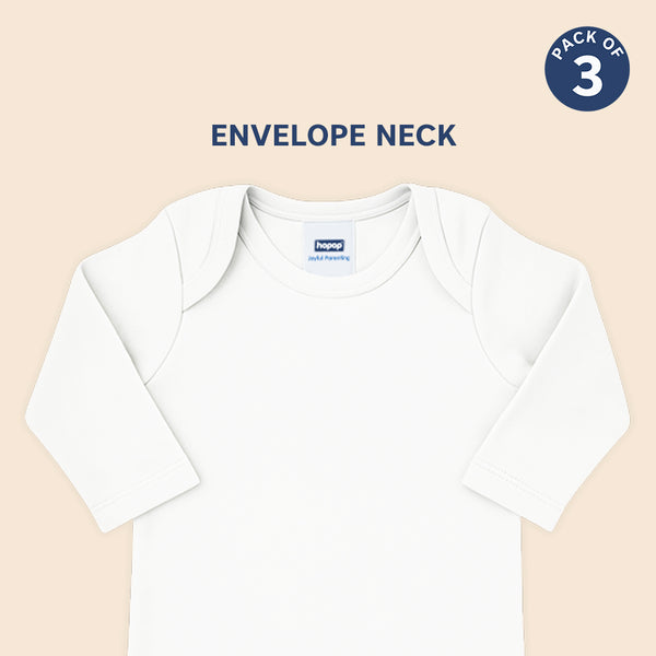 Hopop Baby Envelope Neck Full Sleeve Cotton Vest Pack of 3 - White