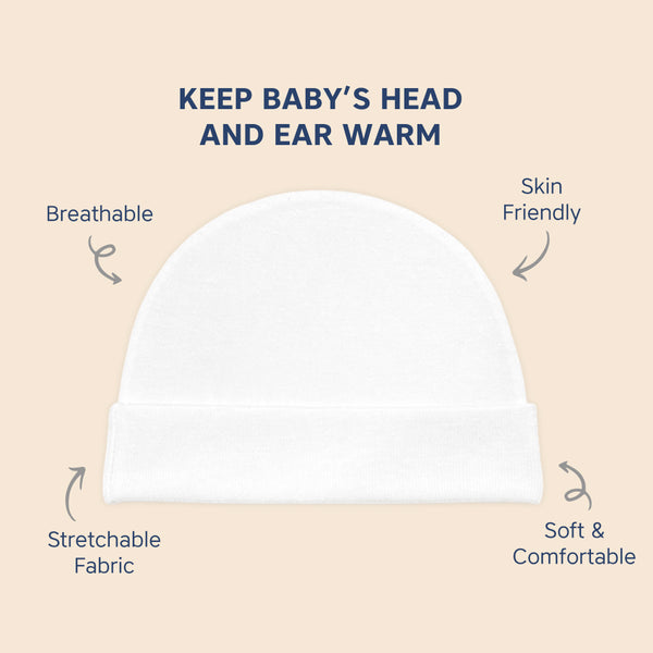 Hopop Soft & Comfortable Cotton Baby Caps - Pack of 3 (White)