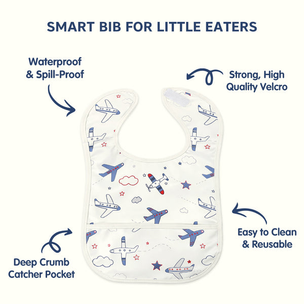 Hopop Easy-Clean Waterproof Baby Apron Bib with Crumb Catcher