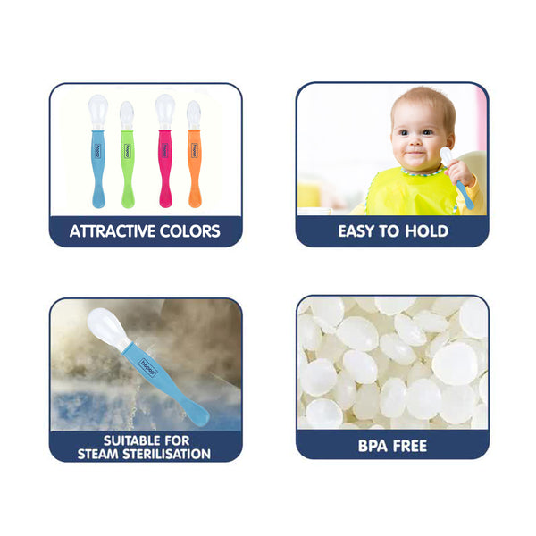Set of 2 Silicone Baby Feeding Spoons, Easy Grip and BPA-Free