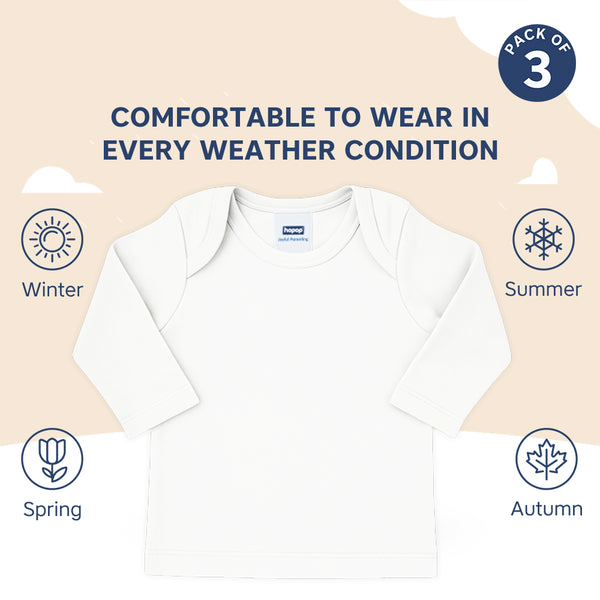 Hopop Baby Envelope Neck Full Sleeve Cotton Vest Pack of 3 - White