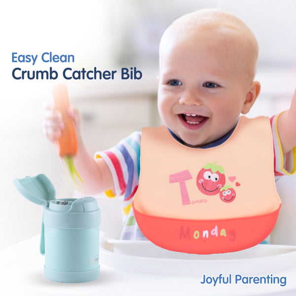 Hopop Waterproof Silicone Baby Bib with Crumb Catcher Pocket – Adjustable & Easy to Clean