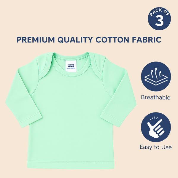 Hopop Baby Envelope Neck Full Sleeve Cotton Vest Pack of 3 - Multicolor