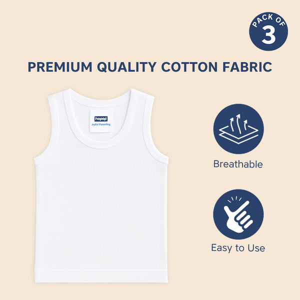 Hopop Baby Round Neck Sleeveless Cotton Vest Pack of 3 - White