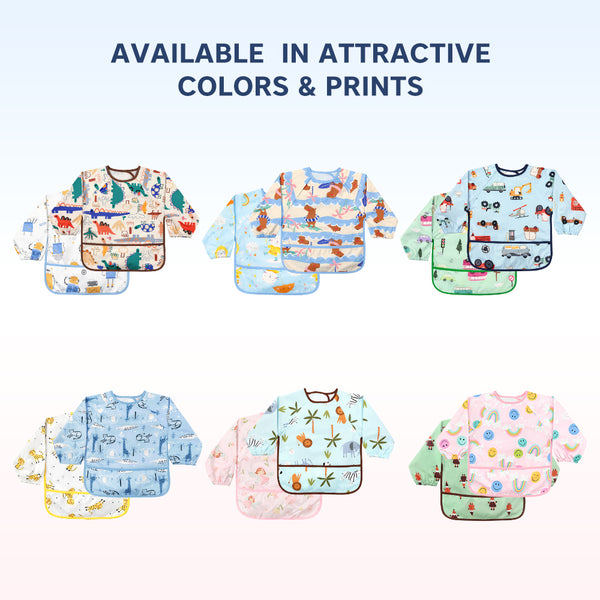 Hopop Easy-Clean Waterproof Full Sleeve Baby Bib with Food Catcher Pocket