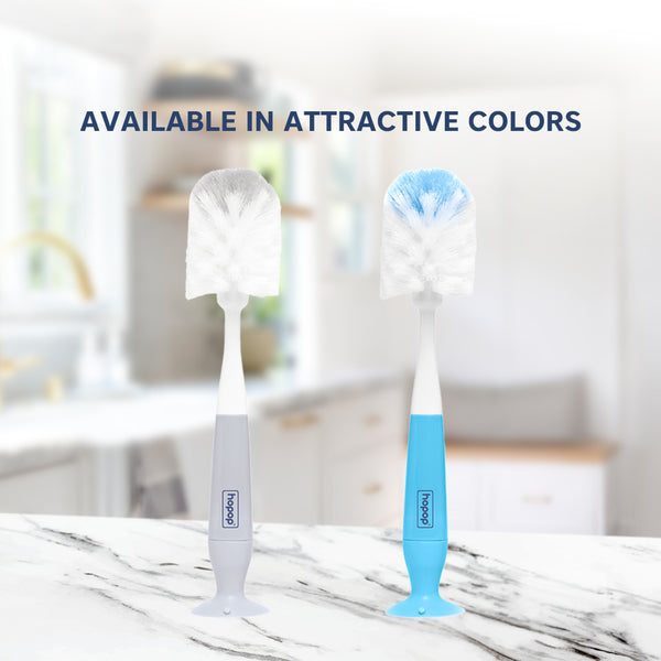 Hopop 2-IN-1 Bottle & Nipple Cleaning Brush with Grooved Handle & Suction Base